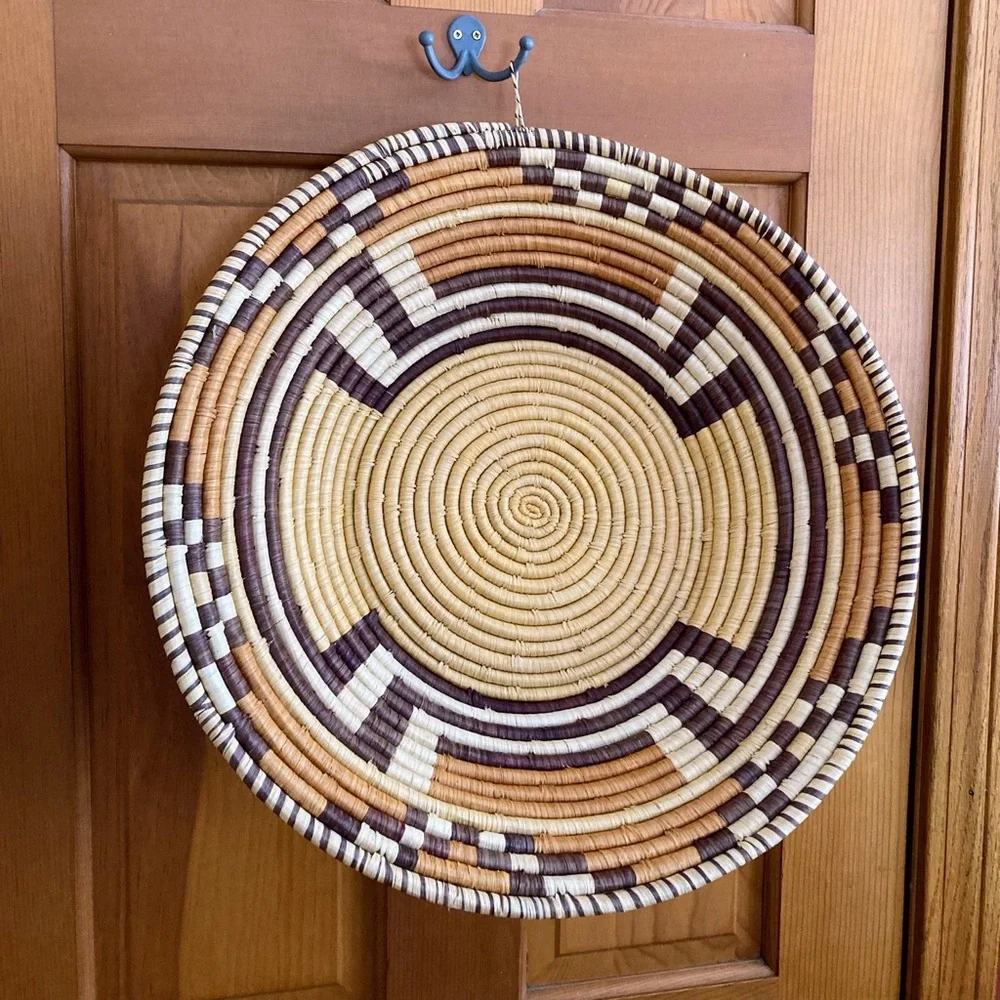 Vintage Large 18” African Handwoven Basket Wall Hanging Decor Geometric Design